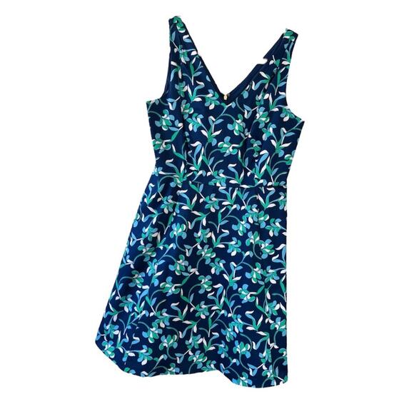 Draper James Blue Green Floral Knot Love Fit and Flare Dress Size 10 - Picture 1 of 13